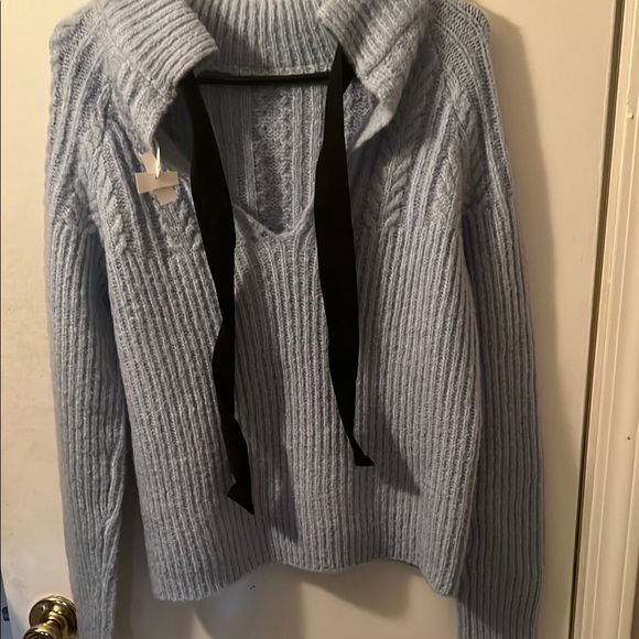 FRNCH Blue Turtleneck Cable Knit Sweater - Picture 5 of 7